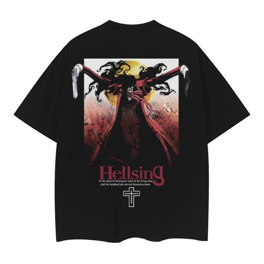 Hellsing "Alucard" Heavyweight Vintage Tee 100% Cotton OVERSIZED Anime T-shirt Menswear Top Casual Streetwear Black Baggy Crew Necks Tshirt