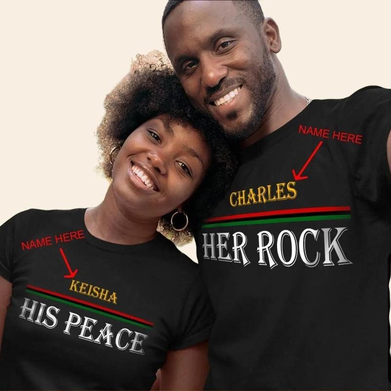 Her Rock His Peace Matching Custom Shirt Bundle Pack, Black Couple Tee, Black Men, Black Women, Unisex Tee Hoodie, Sweatshirt