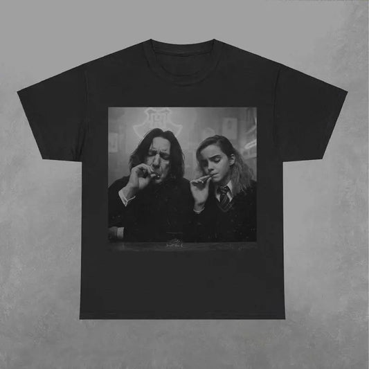 Hermione and Snape Smokin Shirt, Potter TShirt, Wizarding Fan Shirt, Potterhead Shirt, Retro Funny Movie Graphic Tee Classic Fabric Menswear Top