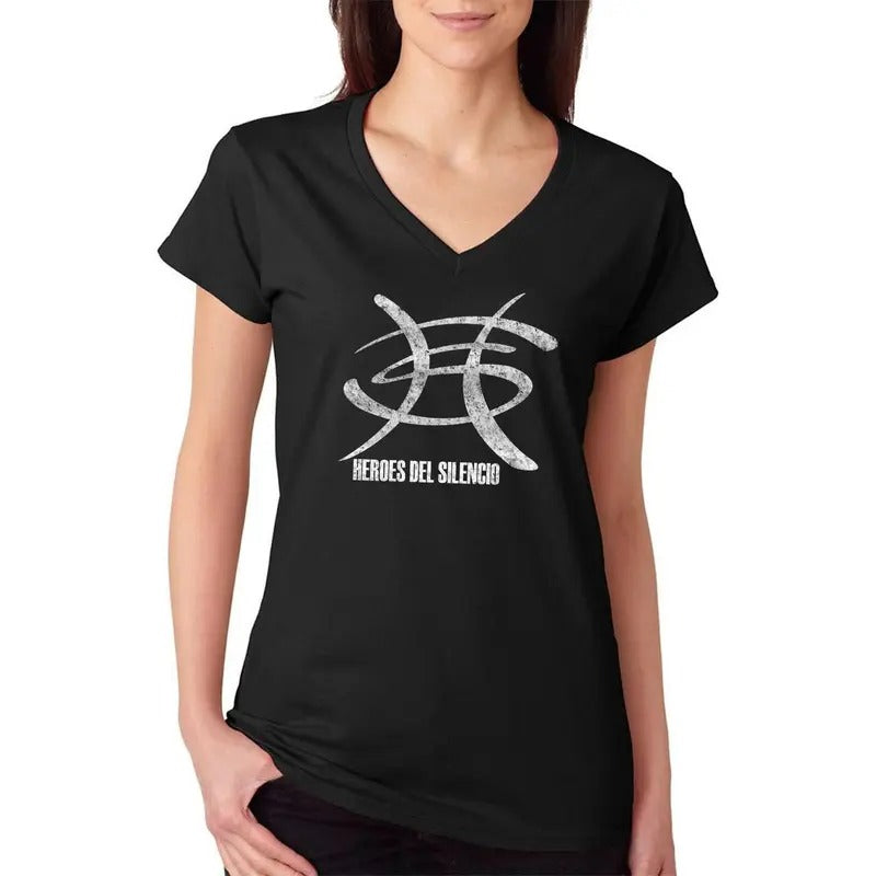 Heroes Del Silencio Distressed Logo C Women's V-Neck T-Shirt Casual Comfort Hoodie, Sweatshirt | InkThreadWorks.com