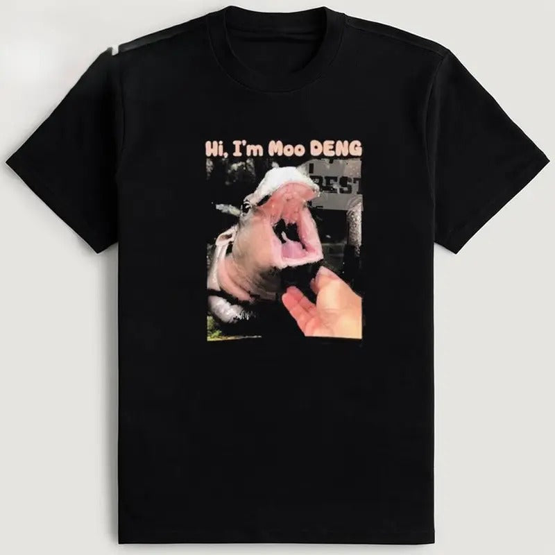 Hi I'm Moo Deng T-Shirt, Gift For Her, Gift For Him Fabric Top Cotton Hoodie, Sweatshirt | InkThreadWorks.com