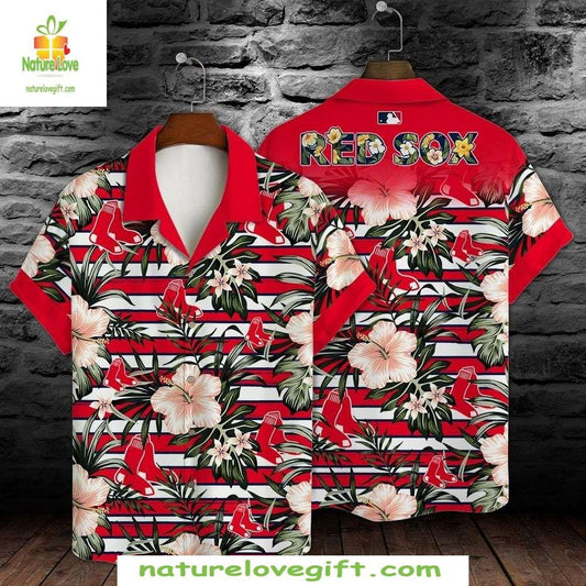 Boston Red Sox Hibiscus Hawaiian Shirt Red White Baseball Apparel