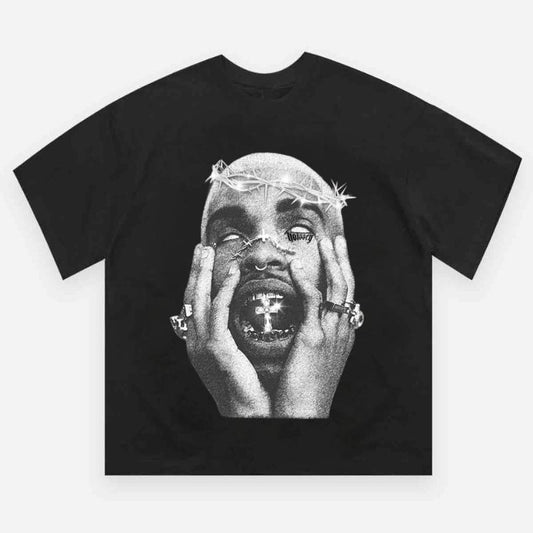 High Quality Vintage Portrait Thorn Print T-shirt, Vintage Graphic Tee, Y2k Clothing, Unisex Cotton Crewneck T-Shirt - Medium, Short Sleeve, Casual Streetwear Printed Tee