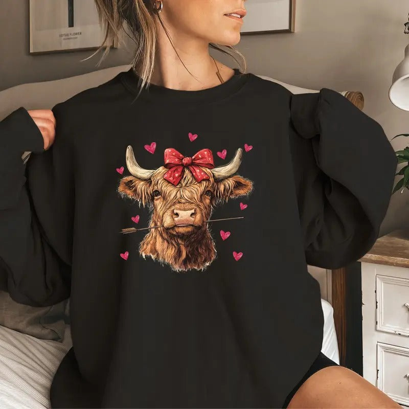 Highland Cow Valentine Sweatshirt, Heifer Valentine Shirt, Valentines Day Gift, Western Valentine Shirt, Cow Lover Gift...