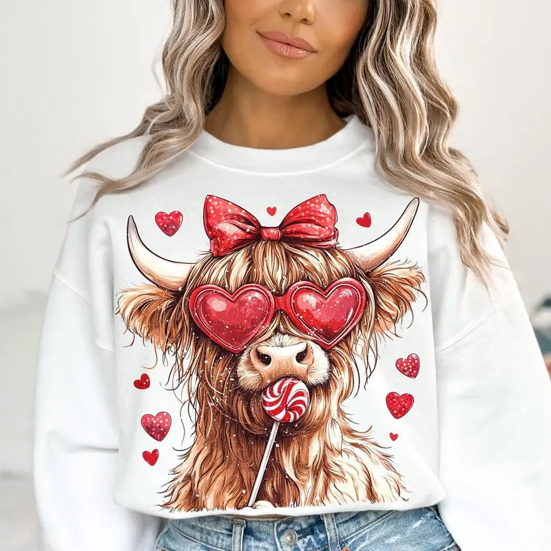 Highlandd Cow Tshirt Sweatshirt, Valentine Coquette Shirt, Howdy Valentine Sweatshirt, Unisex Sweater Pullover Tee Hoodie