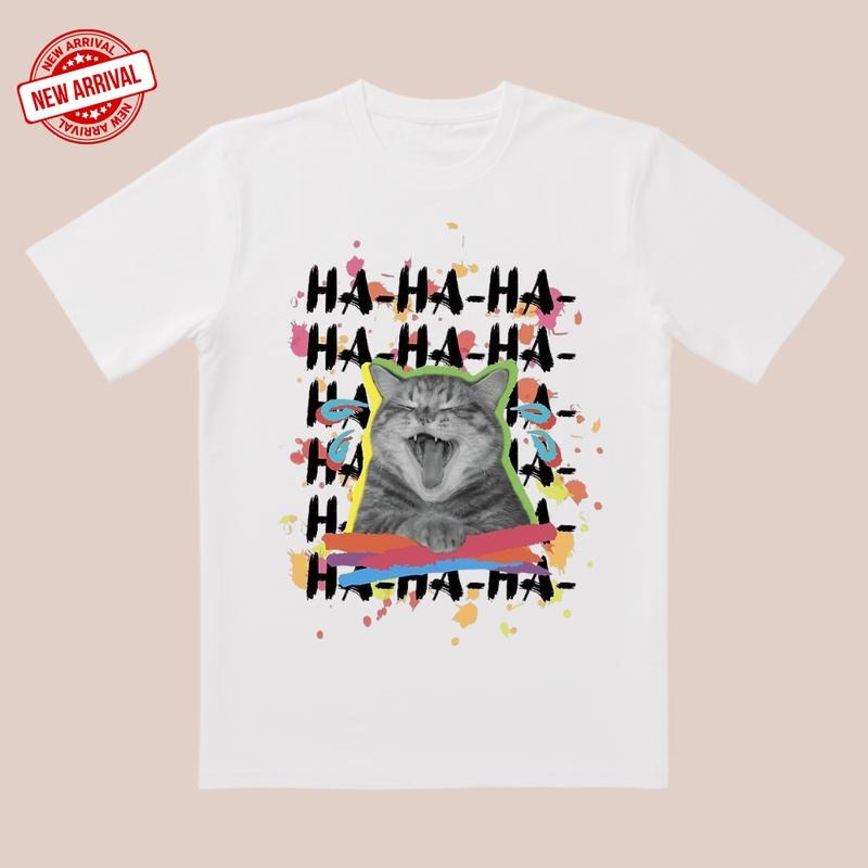 Hilarious Cat Shirt |     Splash Color & HA-HA-HA Text |     Laugh Out Loud Casual Wear Hoodie, Sweatshirt
