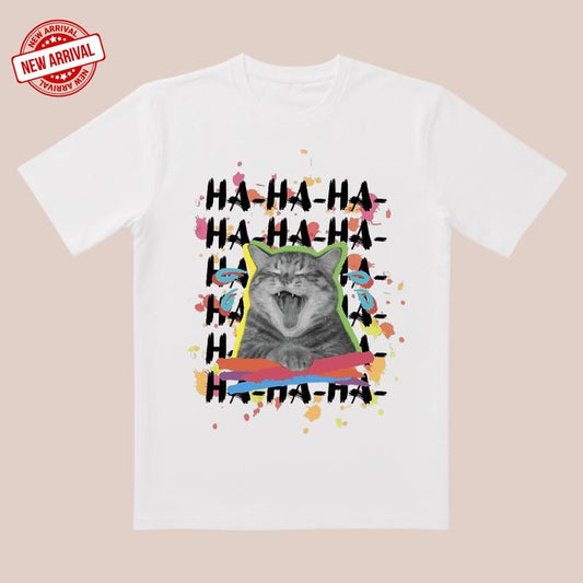 Hilarious Cat Shirt |     Splash Color & HA-HA-HA Text |     Laugh Out Loud Casual Wear Hoodie, Sweatshirt