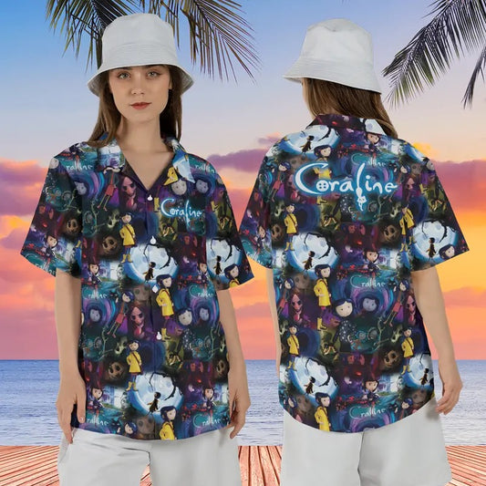 Coraline Hawaiian Shirt, Halloween Movie Hawaii Shirt, Coraline Doll Hawaii, Coraline Stuff, Button Eyes Coraline Shirt, Coraline Outfit Gift for Her/ Him, Valentine Gift
