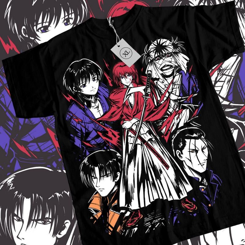 Himura Kenshin Anime T-Shirt & Sweatshirt, Rurouni Kenshin Main Characters Graphic Tee, Anime Manga Lover Gifts Ball Cotton