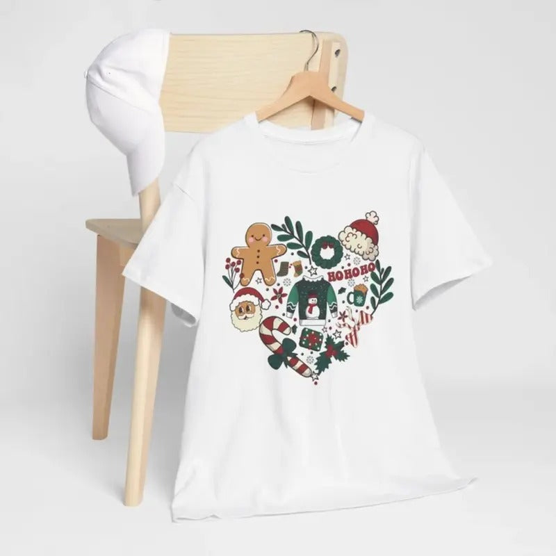 Ho ho ho Christmas t-shirt, Christmas Heart shirt, Unisex Heavy Cotton Tee, Christmas gift, Santa favori shirt, Xmas...
