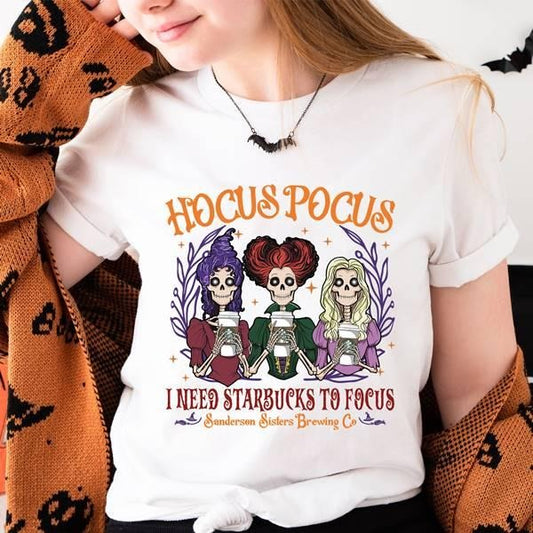 Hocus Pocus I need Starbucks To Focus Shirt Halloween Coffee Shirt Sanderson Sisters Brewing Co Shirt Hoodie, Sweatshirt