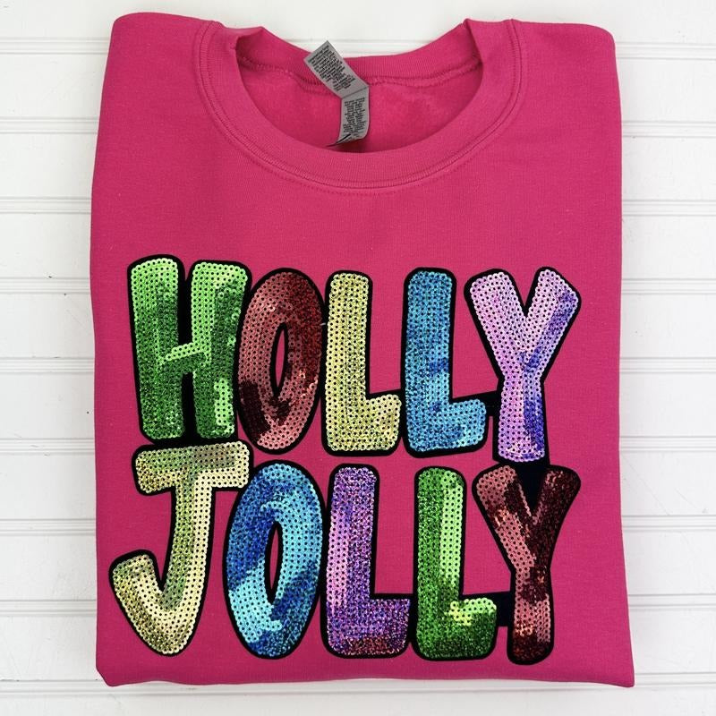 Holly Jolly Sequin Patch Sweatshirt T-Shirts, Hoodie | InkThreadWorks.com