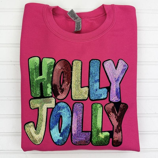 Holly Jolly Sequin Patch Sweatshirt T-Shirts, Hoodie | InkThreadWorks.com