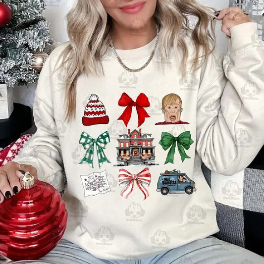 Home Alone Movies Tshirt, Kevin McCallister Harry And Marv Wet Bandits Style Coquette Bow Shirt Home Alone Vintage Christmas Merry Christmas Shirt Xmas Tshirt