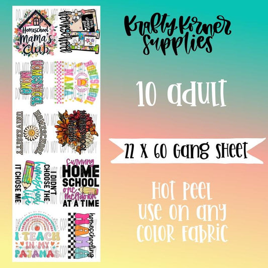 Homeschool DTF Transfer Gang Sheet, 22 x 60 T-Shirts, Hoodie, Sweatshirt | InkThreadWorks.com