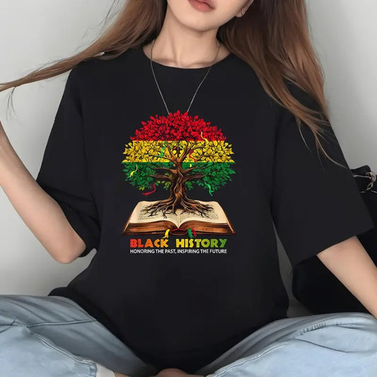 Honoring Past Inspiring Future, Black History Month T-Shirt Casual Style Crew Neck Short Sleeve T-Shirt Tops Trendy for...