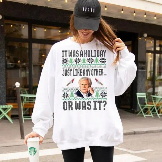 True Crime Ugly Christmas Party T-shirt/Sweater/Hoodie - Unisex Fit, Classic Design - Cotton, Pullover Retro Thanksgiving