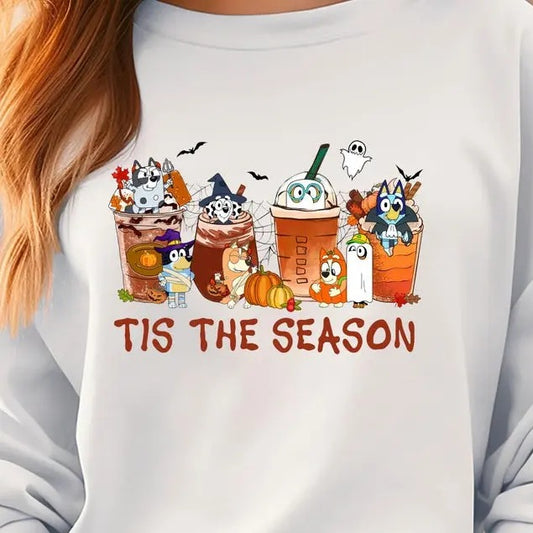 blue y "Tis the Season" Pumpkin Coffee Shirt