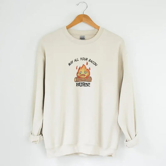 Calcifer Embroidered Tshirt/Sweatshirt/Hoodie, May All Bacon Burn, Howl's Moving Castle Shirt, Studio Ghiblie Shirt, Anime Gift