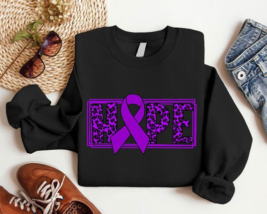 Hope Sweatshirt, Purple Leopard Ribbon Hoodie, Pancreatic Cancer Sweater, Pancreatic Warrior Sweatshirt, Survivors...