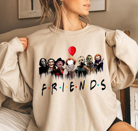 Horror Characters Friends Sweatshirt, Halloween Horror Characters Shirt, Friends Halloween Shirt, Horror Movie Characters Shirt, Halloween Womenswear Hoodie Sweaters Tops