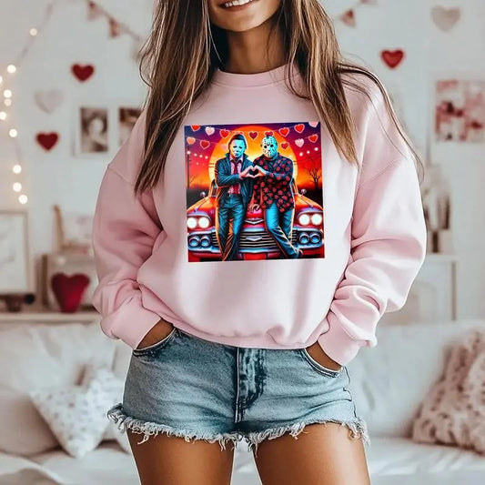 Horror Characters Valentine Shirt, Pink Heart Valentine Horror Sweatshirt, Scary Movie Valentine Shirt,  Love XOXO Heart Shirt, XOXO Shirt