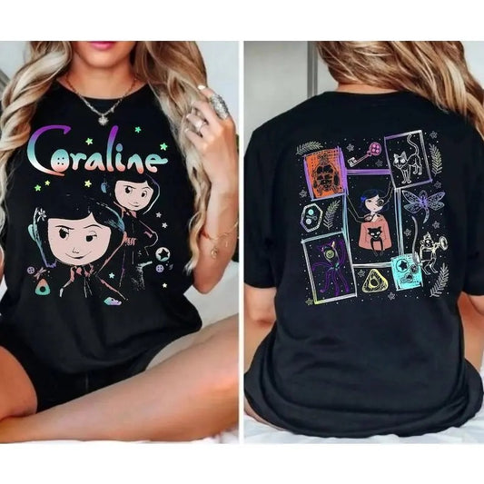 Horror Coraline Movie Shirt, Halloween Coraline T-shirt, Horror Cartoon Tees, Fantasy Film Shirt, Coraline Doll Shirt, Spooky Movie