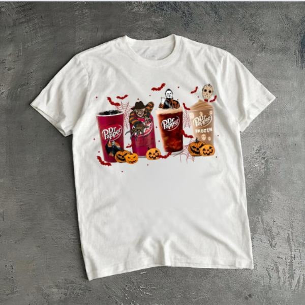 Horror Movie Dr Pepper tshirt, Dr Pepper Horror Movie Halloween tshirt, Spooky Season Shirt, Horror Characters Dr Pepper tshirt, Halloween Dr Pepper, Top & Tees, For Women