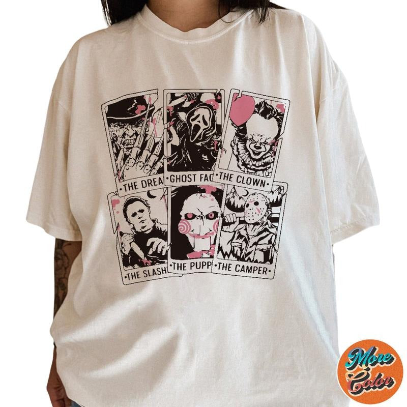 Horror Movies Characters Tarot Card Shirts, Cotton Unisex T-Shirt, Crew Neck, Size S- 3XL, Menswear Top, Womenswear Top Underwear Streetwear