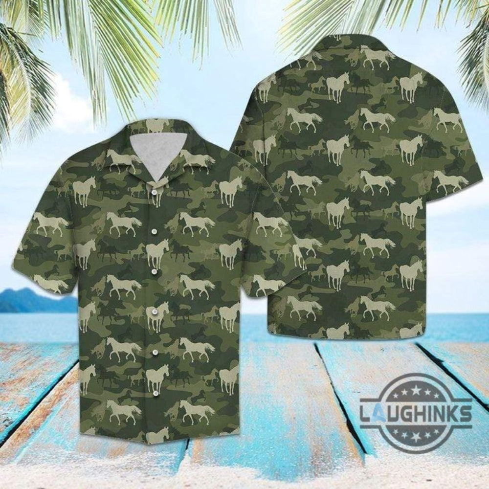 Horse Camo Tropical Hawaiian Shirt 131 Aloha Hawaii Shirts Aloha Summer Beach Button Up Shirts And Shorts NEW