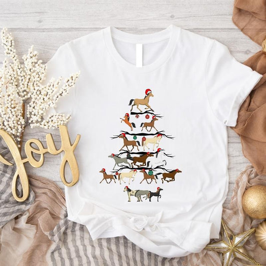 Horse Tree Shirt, Horse Christmas T-Shirt, Animal Lover Xmas Tee, Horse Lover Xmas Gift Tee, Cowboy Christmas Shirt,...
