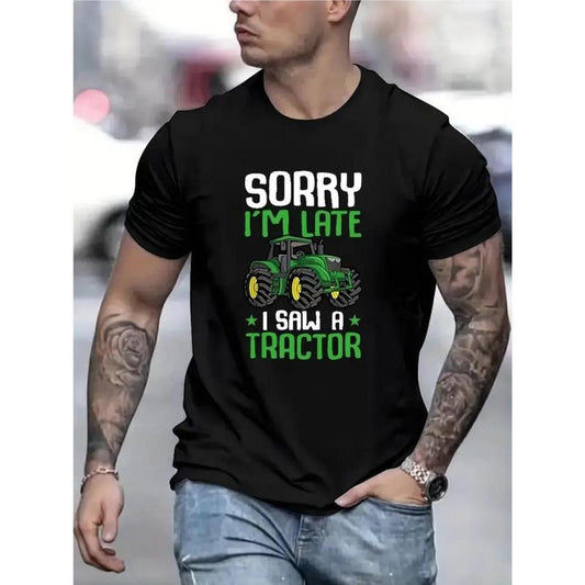 Hot "I Saw A Tractor" Creative Letter Graphic Print for Men Women Couple Fashion T-Shirt, Street Short Sleeve Cotton T-Shirt, Comfort-Fit Crew Neck T-Shirt - Ultra-Soft, Breathable, Moisture-Wicking, Casual Summer Tee - Made in USA