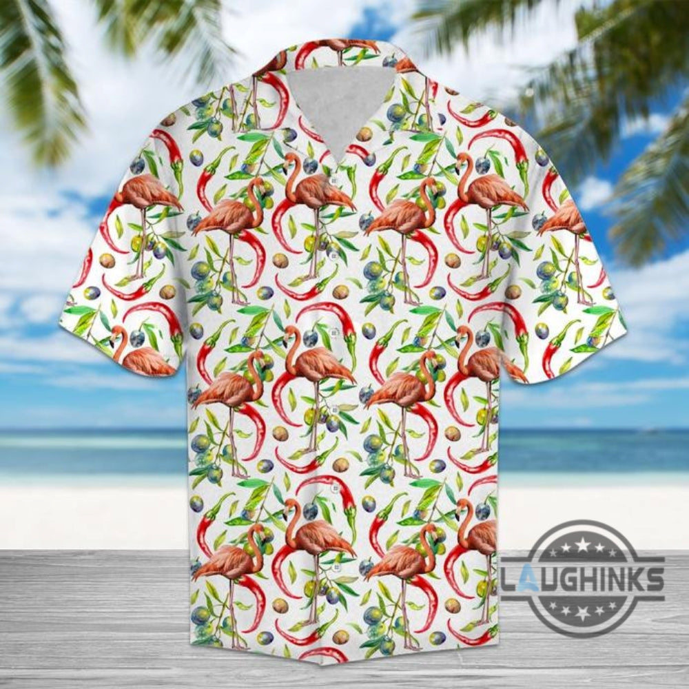 Hot Chili Peppers And Flamingo Tropical Hawaiian Shirt 131 Aloha Hawaii Shirts Aloha Summer Beach Button Up Shirts And Shorts NEW
