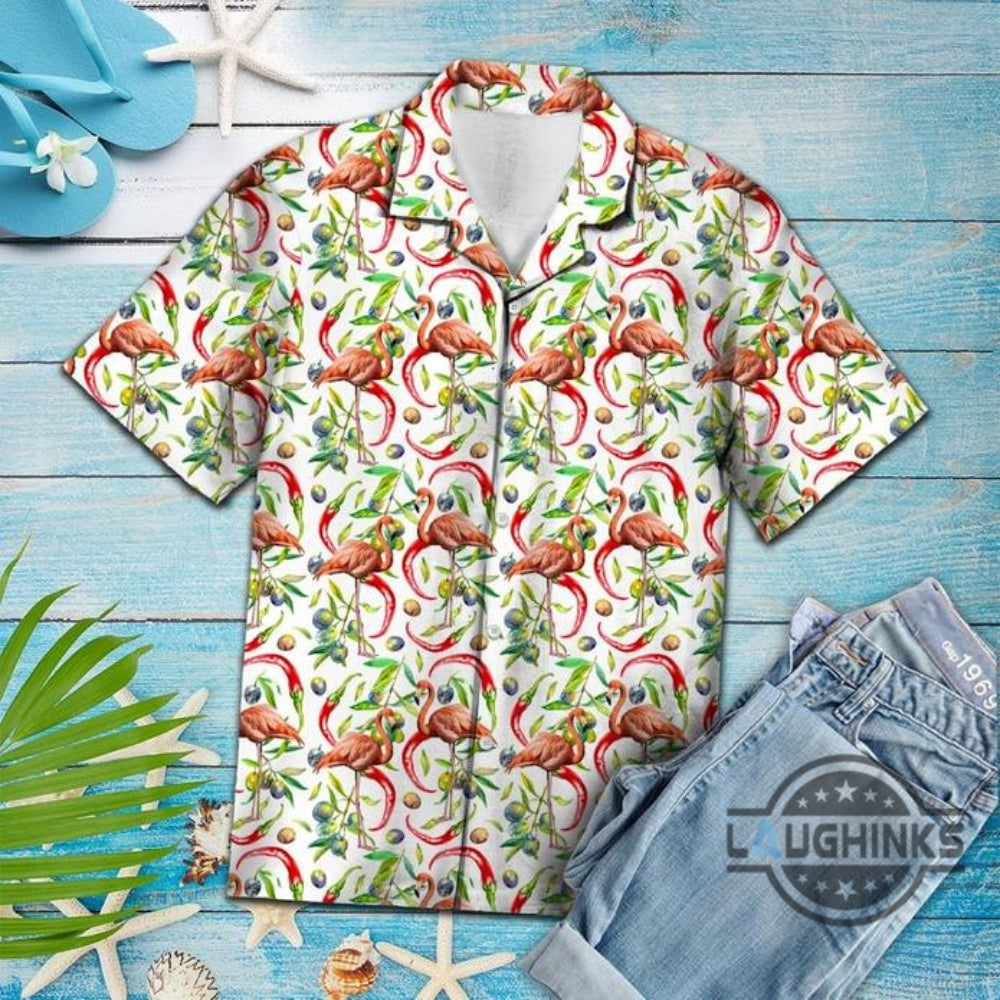 Hot Chili Peppers And Flamingo Tropical Hawaiian Shirt 131 Aloha Hawaii Shirts Aloha Summer Beach Button Up Shirts And Shorts NEW