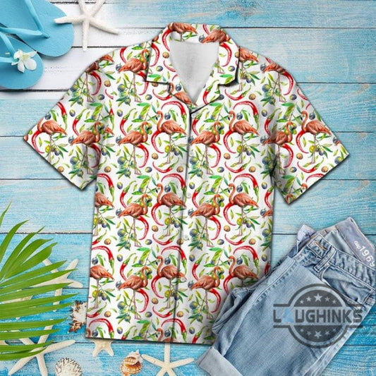 Hot Chili Peppers And Flamingo Tropical Hawaiian Shirt 131 Aloha Hawaii Shirts Aloha Summer Beach Button Up Shirts And Shorts NEW