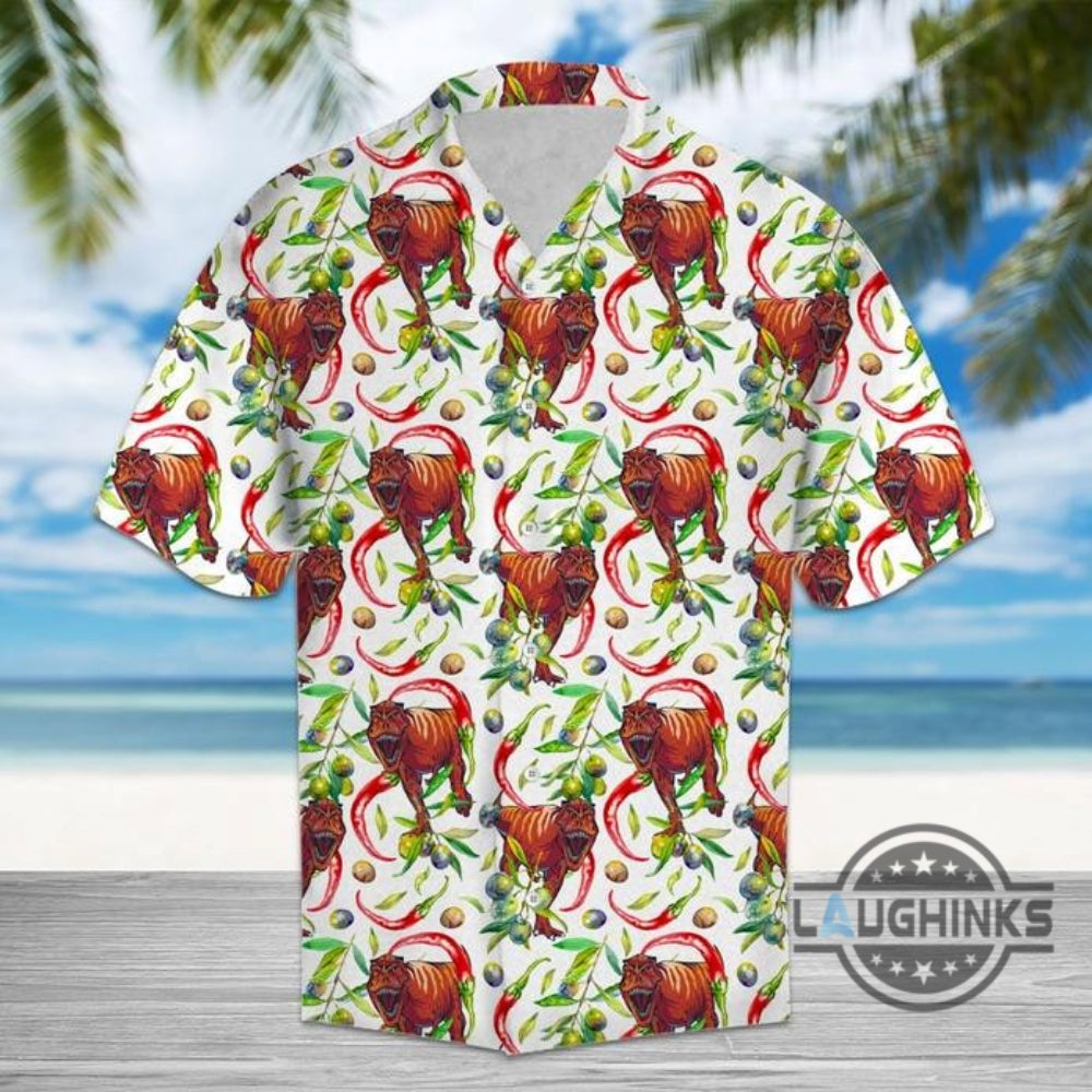 Hot Chili Peppers And Trex Tropical Hawaiian Shirt 131 Aloha Hawaii Shirts Aloha Summer Beach Button Up Shirts And Shorts Gift
