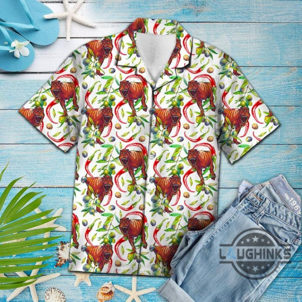 Hot Chili Peppers And Trex Tropical Hawaiian Shirt 131 Aloha Hawaii Shirts Aloha Summer Beach Button Up Shirts And Shorts Gift