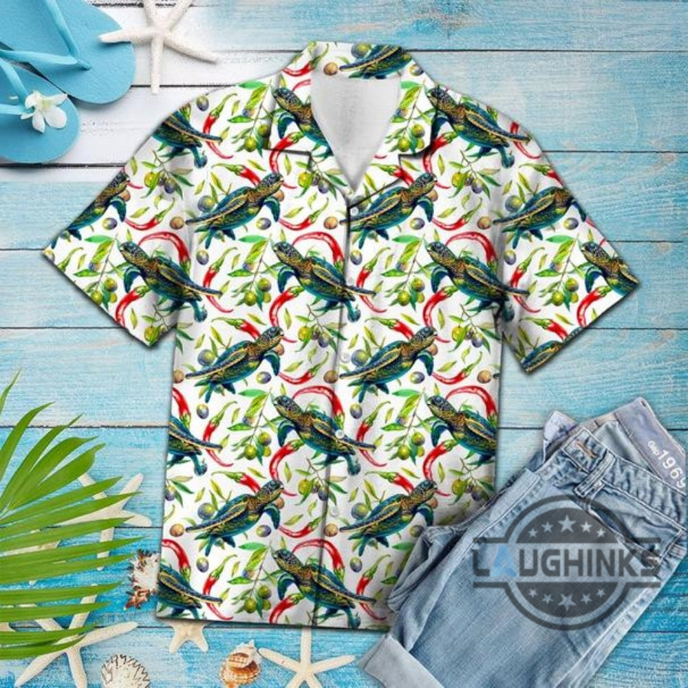 Hot Chili Peppers And Turtle Tropical Hawaiian Shirt 131 Aloha Hawaii Shirts Aloha Summer Beach Button Up Shirts And Shorts Gift