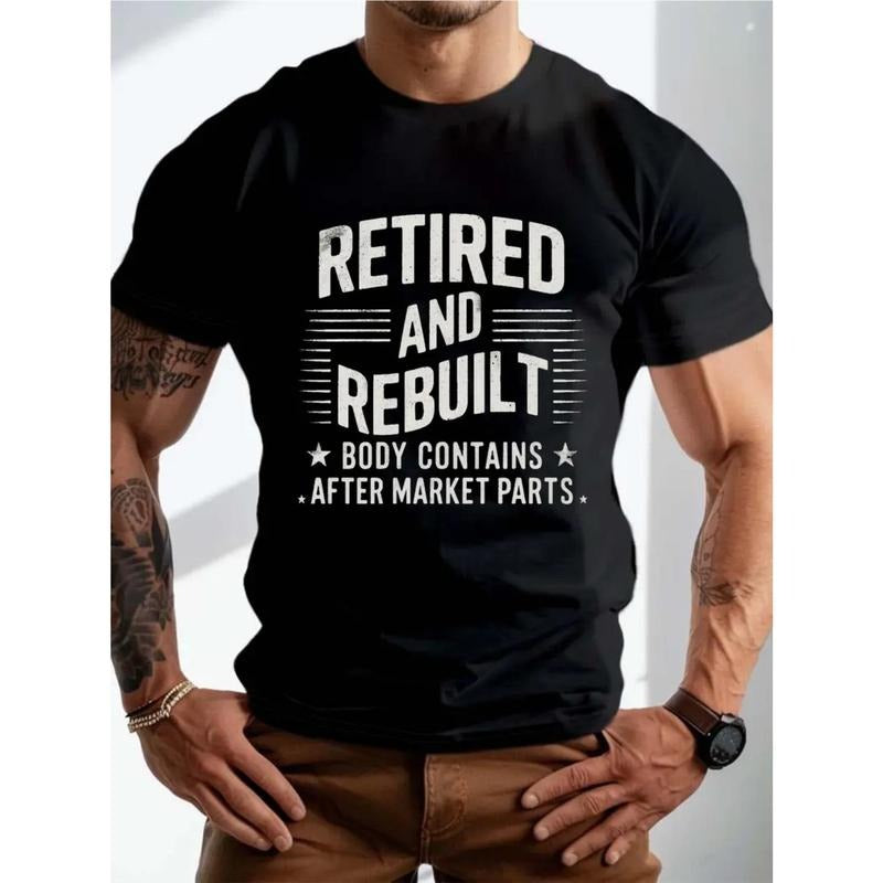 Hot RETIRED AND REBUILT Graphic Print for Men Women Couple Fashion T-Shirt, Street Short Sleeve Cotton T-Shirt, Comfort-Fit Crew Neck T-Shirt - Ultra-Soft, Breathable, Moisture-Wicking, Casual Summer Tee - Perfect for Everyday Wear Made in USA