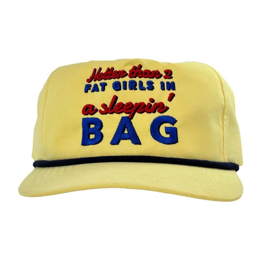 Hotter than fat girls in a sleeping bag on a yellow rope Snapback hat cap Collab Justin Stagner Custom Embroidery