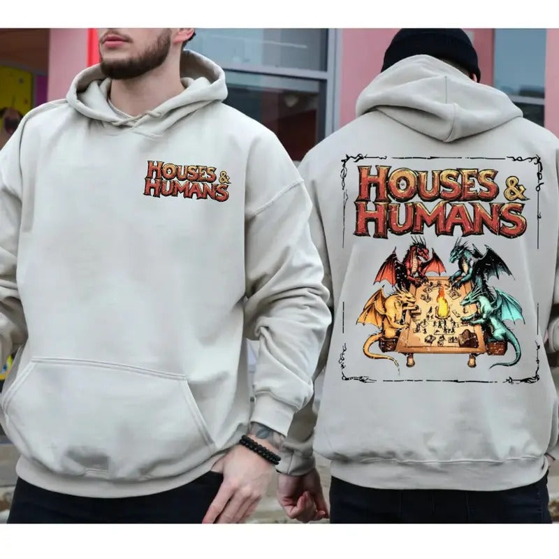 Houses And Humans D&D Two Sides Tshirt Sweatshirt Hoodie, Dungeonns And Dragonns Gift, Warlock Ranger Bard, Unisex...