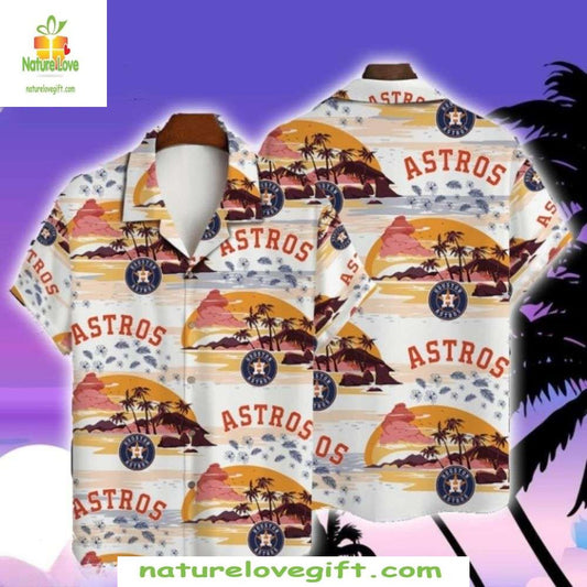 Houston Astros Hawaiian Shirt Palm Tree Sunset Design Stylish Baseball Apparel