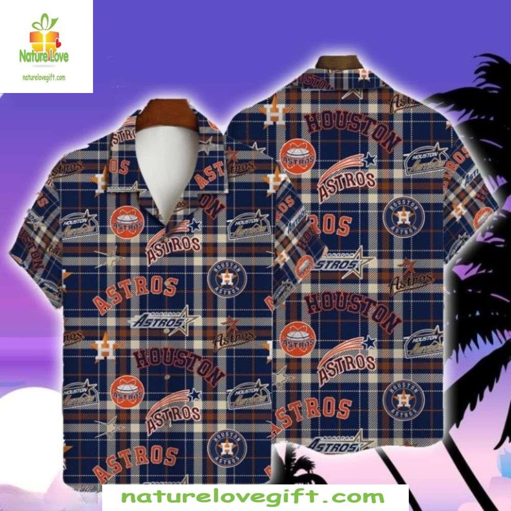 Houston Astros Hawaiian Shirt Checkered Logo Patchwork MLB Baseball Apparel
