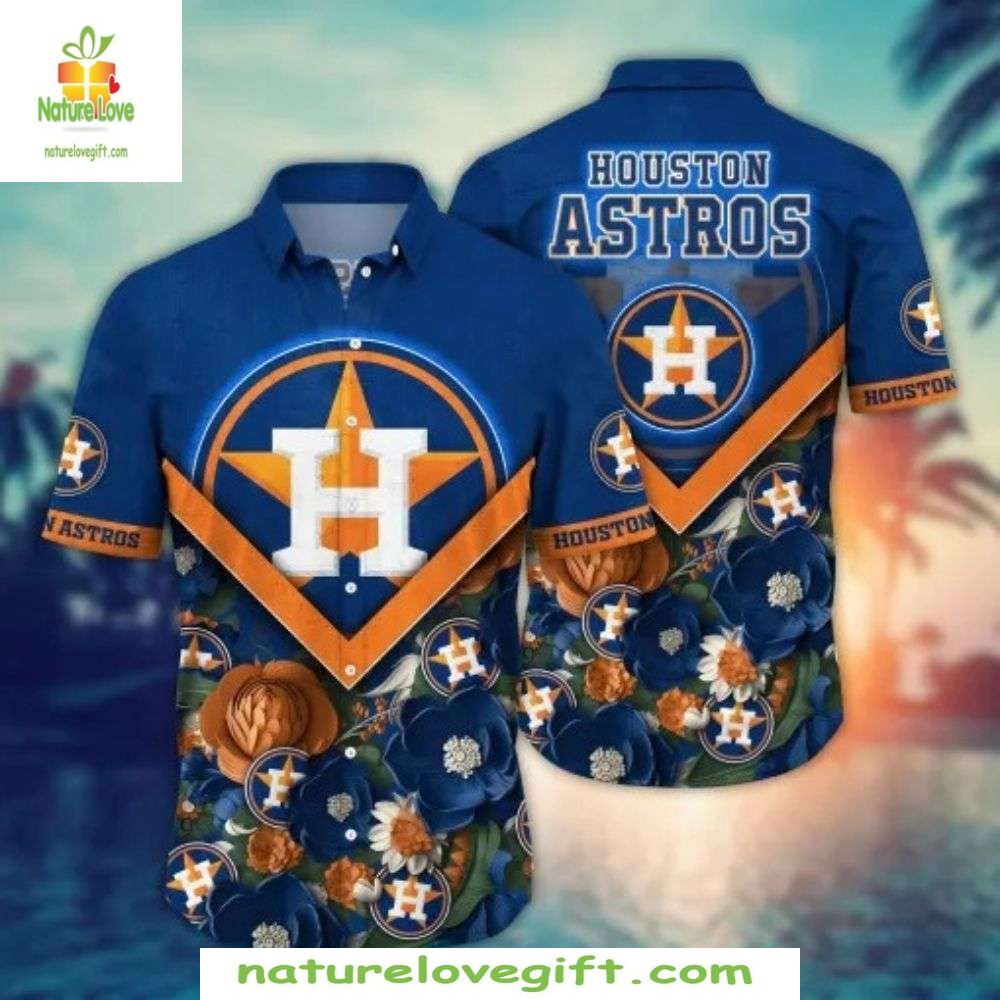 Houston Astros Hawaiian Shirt Grand Floral Emblem Stylish Baseball Apparel