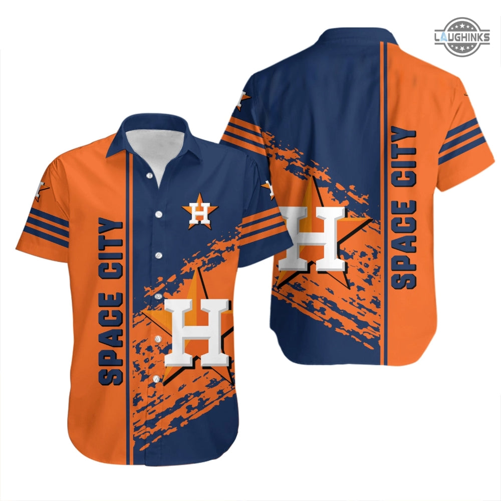 Houston Astros Hawaiian Shirt And Shorts Inspired By 2023 Space City Astros Aloha Shirts Mlb Astros Game Button Up Shirt Mens Astros Hawaiian Shirt