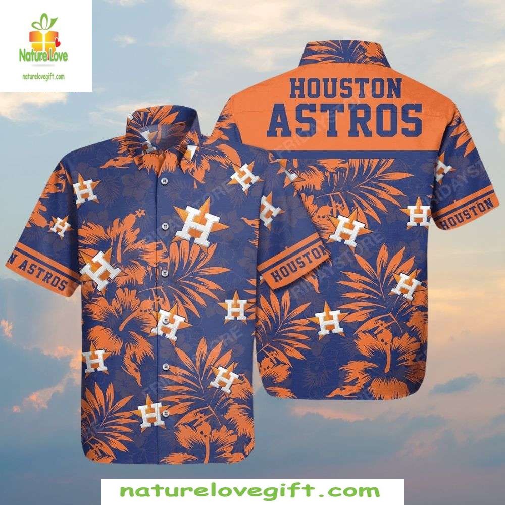 Houston Astros Hawaiian Shirt Tropical Hibiscus Palm Fronds Baseball Apparel