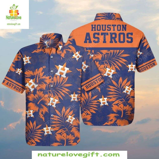 Houston Astros Hawaiian Shirt Tropical Hibiscus Palm Fronds Baseball Apparel