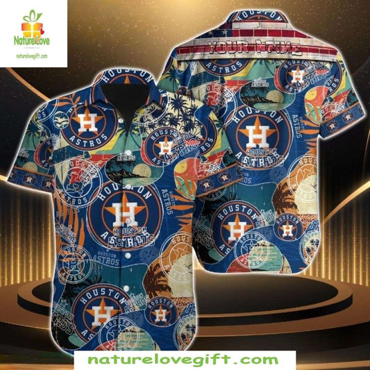 Houston Astros Hawaiian Shirt MLB Baseball Apparel Palm Island Pattern