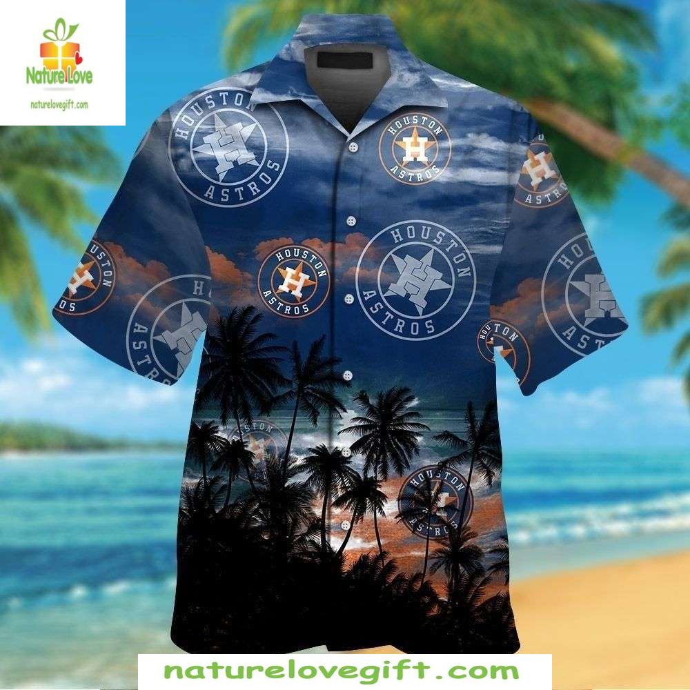 Houston Astros Hawaiian Shirt Palm Silhouette Tropical Baseball Apparel