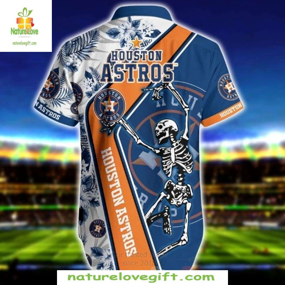 Houston Astros Hawaiian Shirt Floral Stripe Skeleton Dancer MLB Apparel